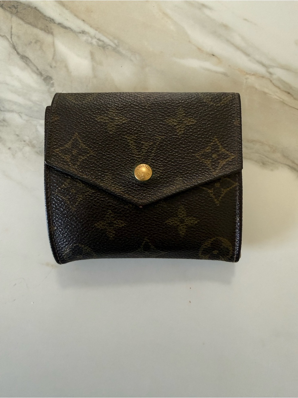 Louis Vuitton Monogram Compact Envelope Wallet - Dark Brown with Gold Hardware